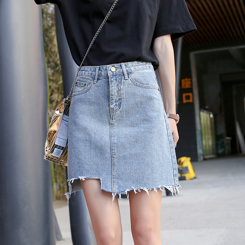 

High Waist Denim Skirt 2020 Summer New Skirt A Word Short Irregular, Blue