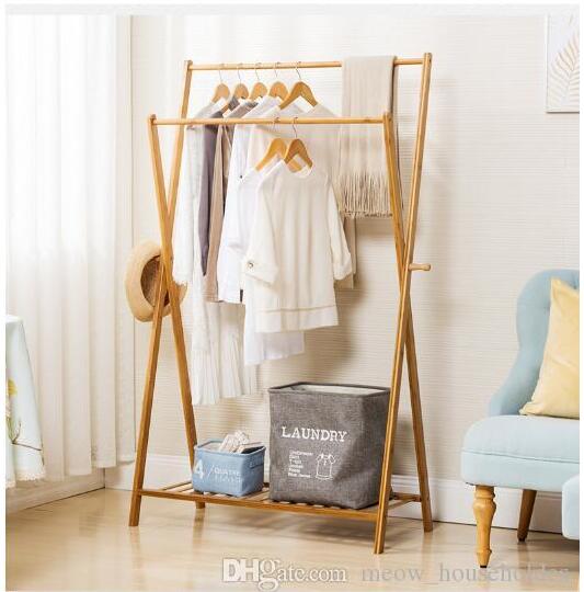 Bamboo clothing hanger clothes rack bamboo landing lichen hat racks landing lichen rack Bamboo simple clothes rack bedroom clothes racks-image-517259723