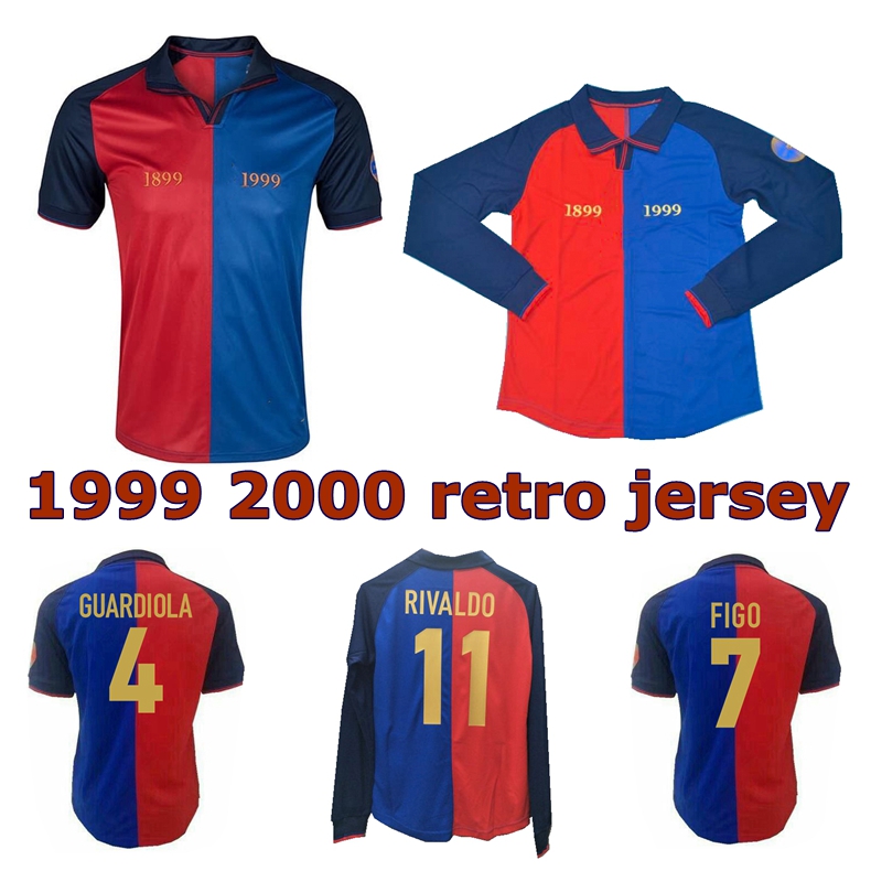 

1999 2000 Guardiola FIGO Cocu Kluivert retro Centenary soccer jersey Rivaldo XAVI Puyol 100 YEARS classic vintage ANNIVERSARY football shirt, Longsleeve lfp jersey