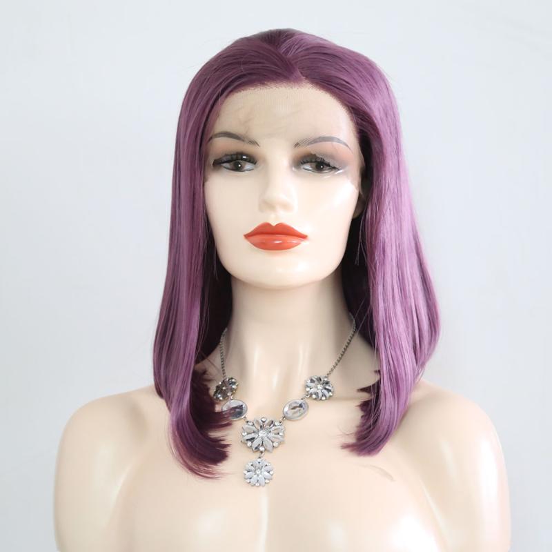 

QUINLUX WIGS Purple Bob Wigs Cosplay Costume Lolita Wig Natural Hairline African Hair Synthetic Lace Front Wig Heat Fiber, As pic
