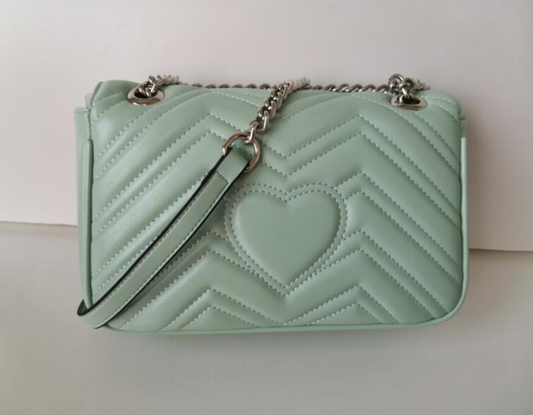 

2020 leather luggage tag new handbag wallet Silver chain Marmont Crossbody handbag women's leather bag shoulder bag Messenger bag 22cm, Blue