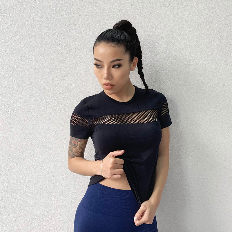 

Outdoor Running Sports T Shirt Women Summer Short Sleeved Sports Quick Drying Yoga Shirt Slim Was Thin Fitness Clothes T, Black