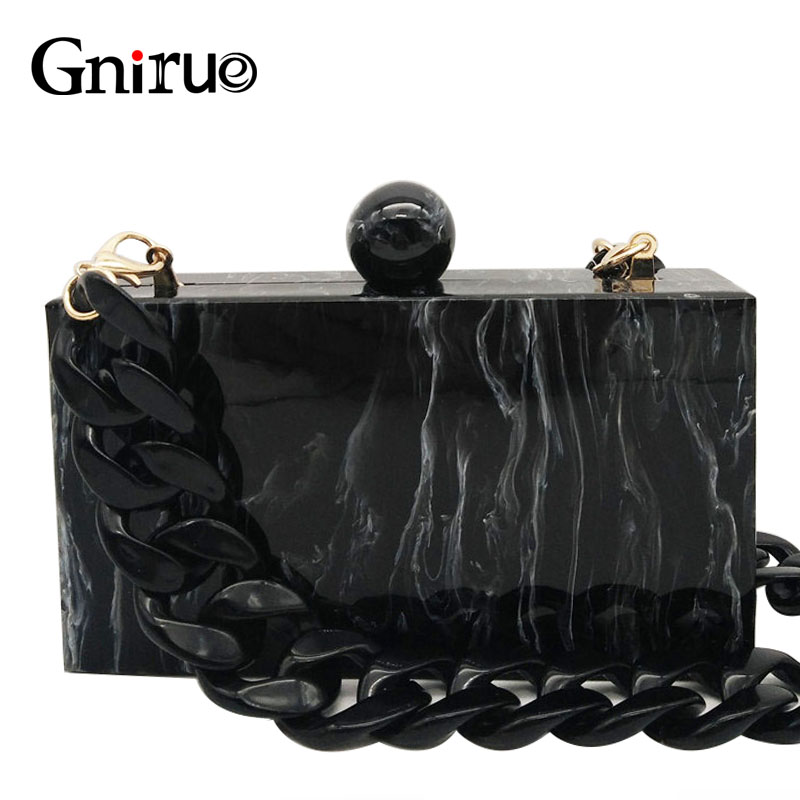 

New Fashion Marble Acrylic Wallet Women Messenger Bags Black White Ink Painting Evening Clutch Bags Party Prom Purses Handbags, Black b