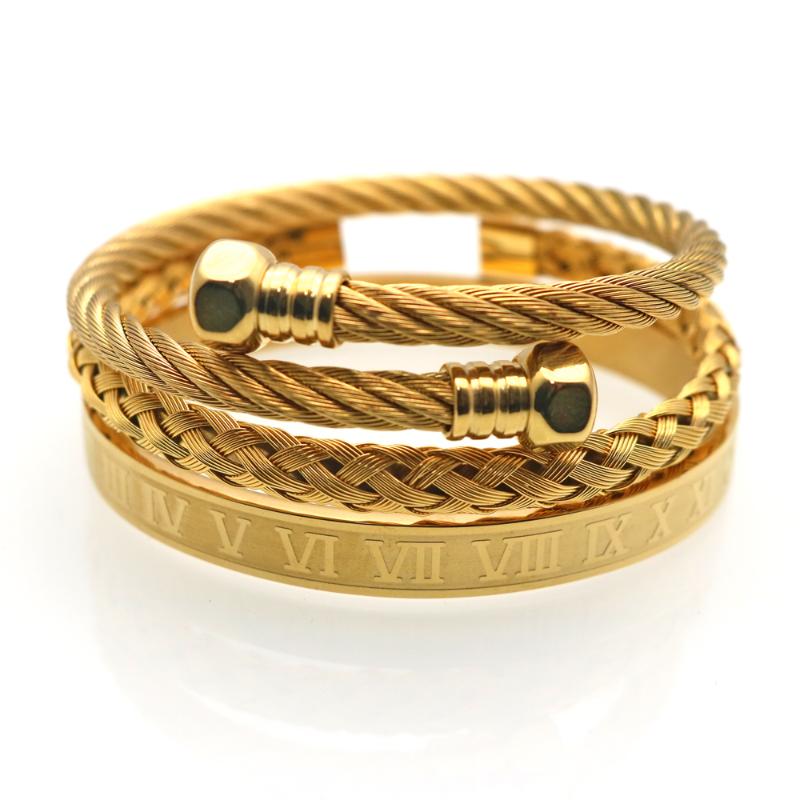 

3pcs/set Royal Roman Bracelets & Bangles Hexagon Head Bangle Bracelet For Men Stainless Steel Men's Jewelry Pulseira