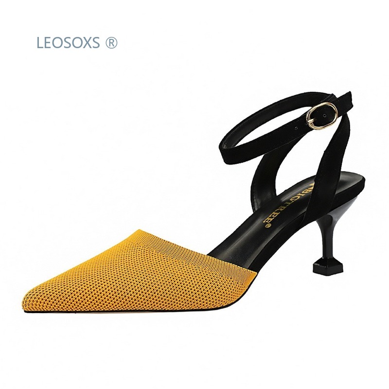 

2020 South Korea Style Versatile Fashion WOMEN'S Shoes, Thin Heeled High-Heel Yarn Mix-Colored Shallow Mouth Sandals for Women, Black
