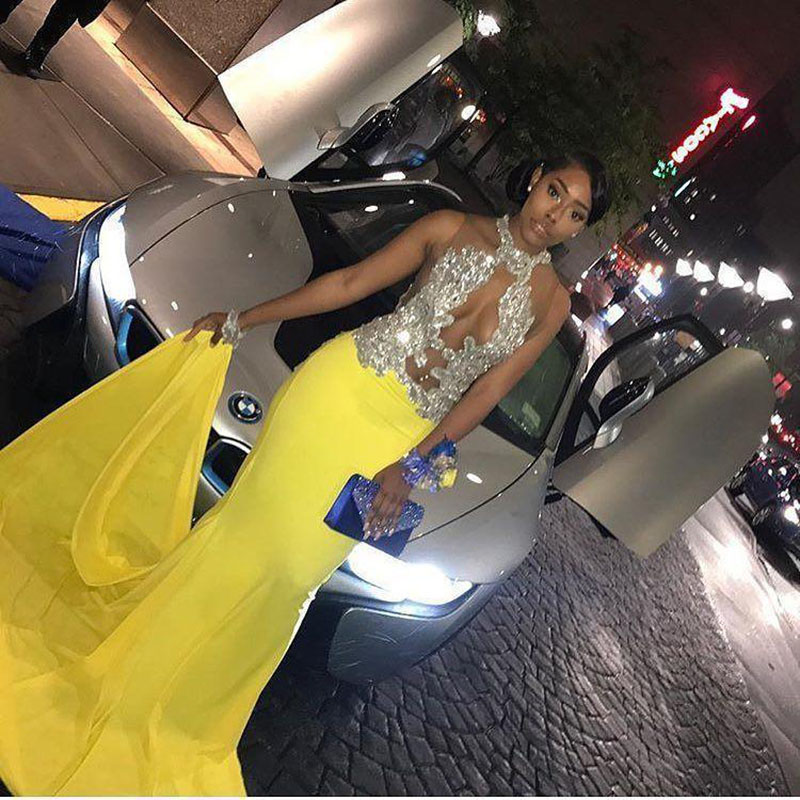 

Silver and Gold Evening Dresses 2020 Appliques Lace Chiffon Sexy Mermaid Prom Dress Party Gowns Robe de Soiree, Beige