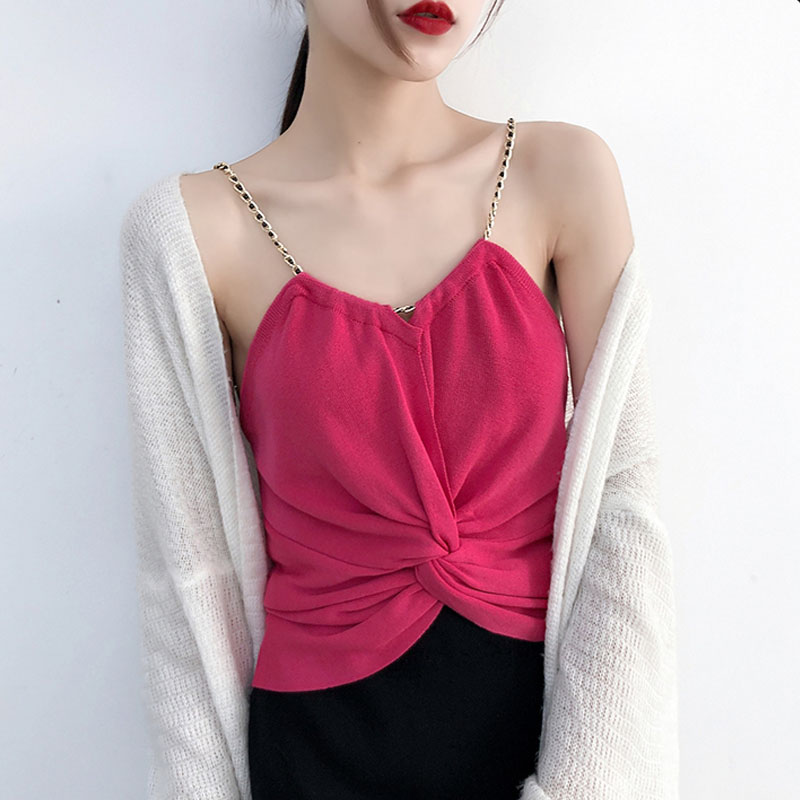 

Women's Clothing Korean sweet black off shoulder spaghetti strap ladies tops summer style fashion brand Camis camisetas mujer, Photo color