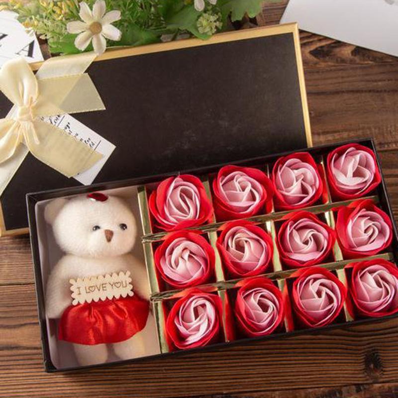 

8 colors Bear Gift Box Gift Rose Small 12 Soap Flower Box for Valentine's Day party wedding gifts