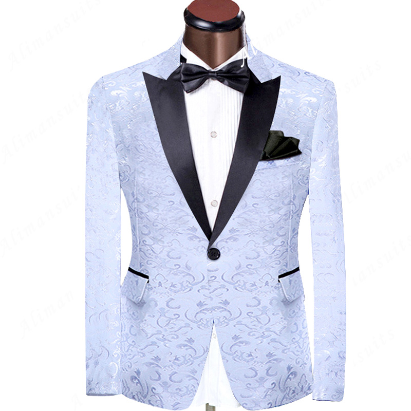 

White Jacquard Mens Wedding Tuxedos Peak Lapel Groom Groomsmen Tuxedos Popular Man Blazers Jacket Excellent 2Piece Suit(Jacket+Pants+Tie)516, Same as image