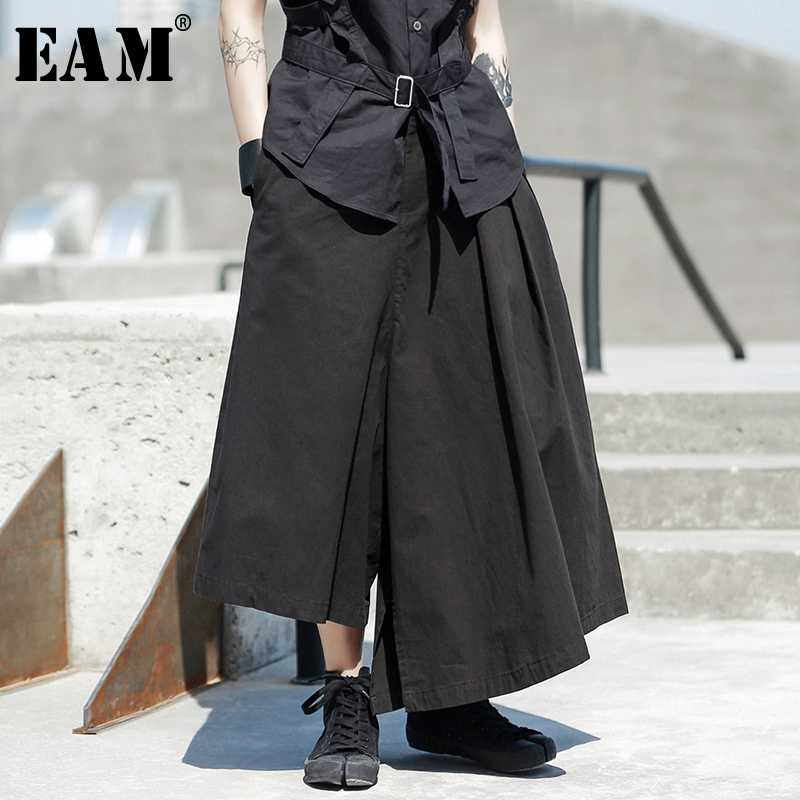 

EAM] High Waist Black Asymmetrical Long Wide Leg Trousers New Loose Fit Pants Women Fashion Tide Spring Autumn 2020 1R588