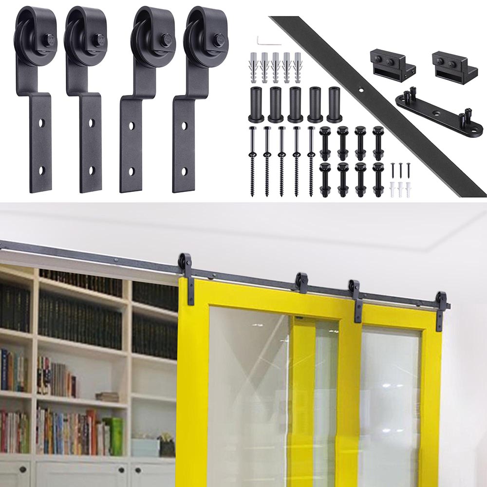 Fdit 8 Wheels Door Track Pulley Hanging Wheel Sliding Door Floor Track Track Roller Sliding Door Roller Set Caster Sliding Barn Door Wheel Kit Barn Door Sliding Pulley