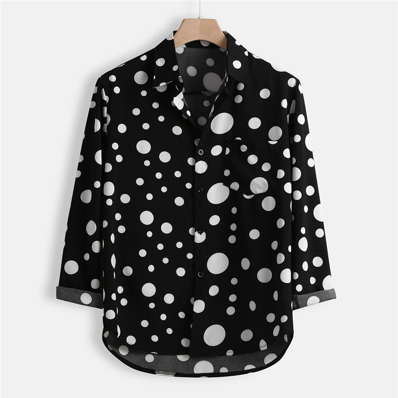 

Men Shirt Long Sleeve Vintage Polka Dot High Street Beach Camisa Chic Breathable Hawaiian Men Brand Shirts 2020, Black