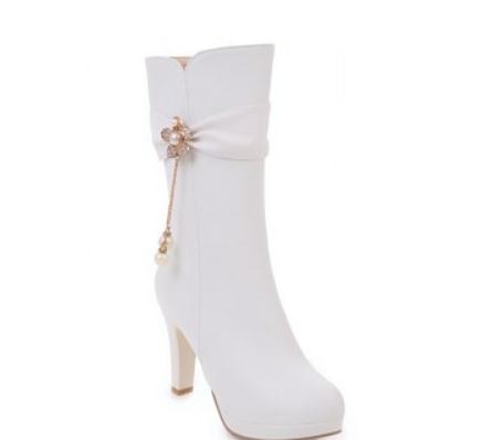 

2019 Women's boots in winter with New style High heel Coarse heel round head waterproof table @8017, Black