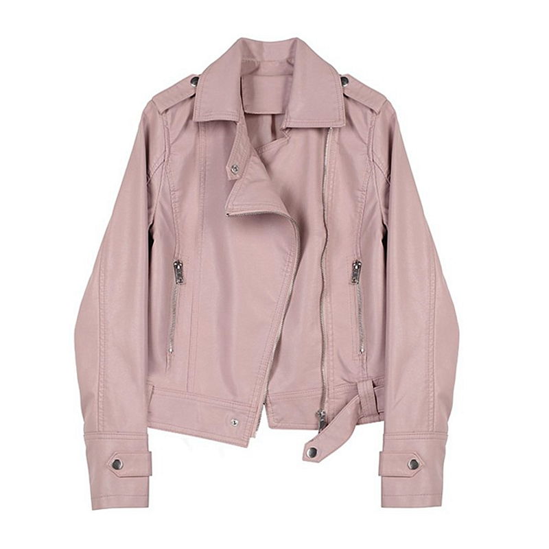 

2019 autumn and winter new Korean short locomotive pu leather jacket women Slim autumn short jacket women tide leather coat B572, Black