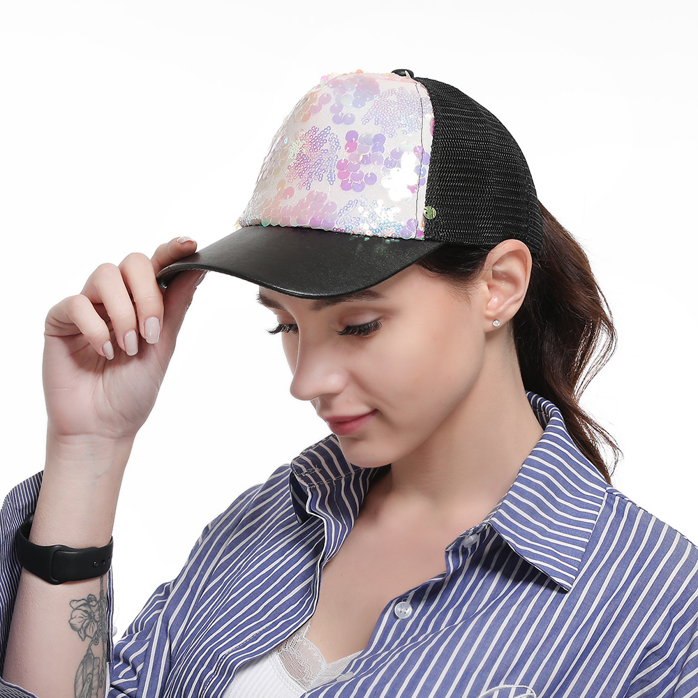 

Summer hat ladies multicolor fashion mermaid hanging piece baseball cap mesh cap, Blue