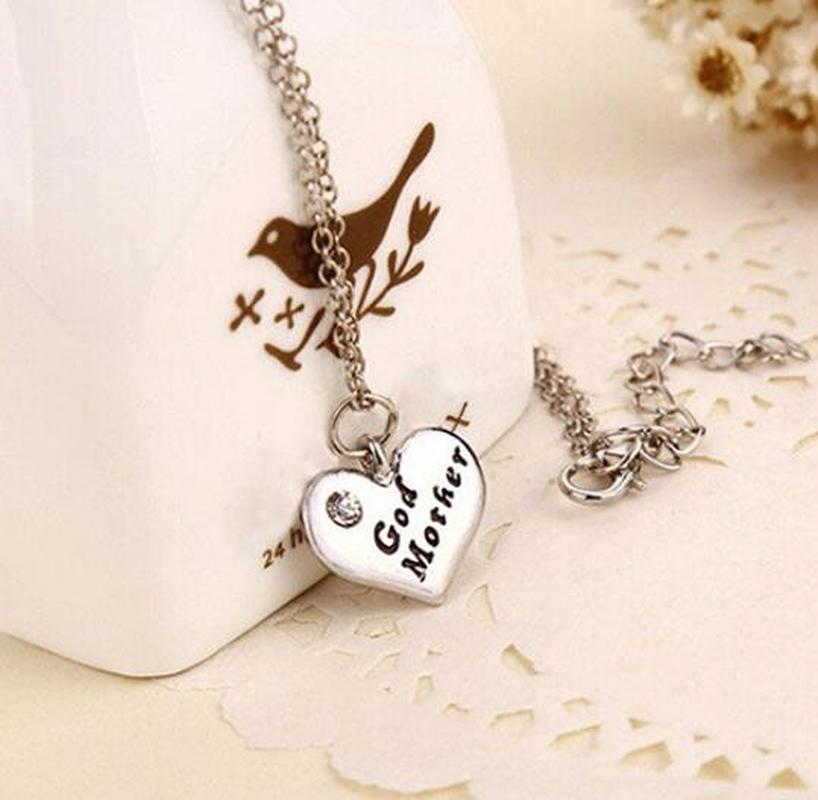 

Fashion Silver Love Heart Pendant Rhinestone Godmother Necklace Jewelry Mothers Day Mom Gift Chain Trinket Gothic for Women