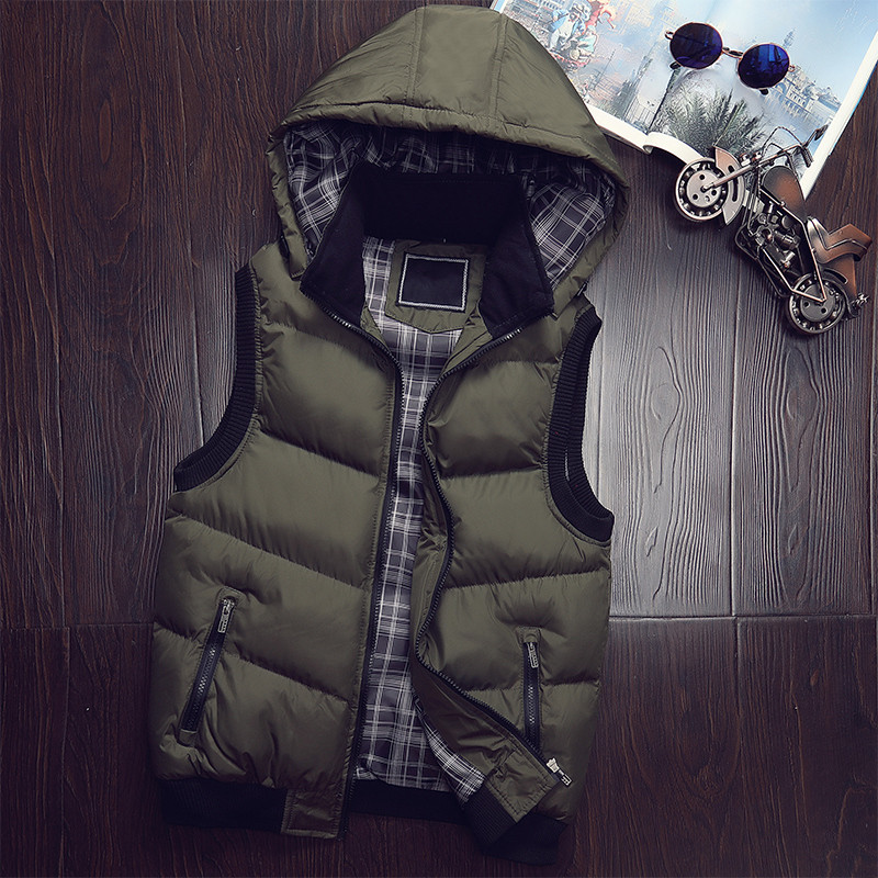 

2018 Brand Winter Vest Men's Sleeveless Jacket Casual Warm Hooded Vest Men Windproof Cotton-Padded Male Slim Hood Coat Waistcoat, Black