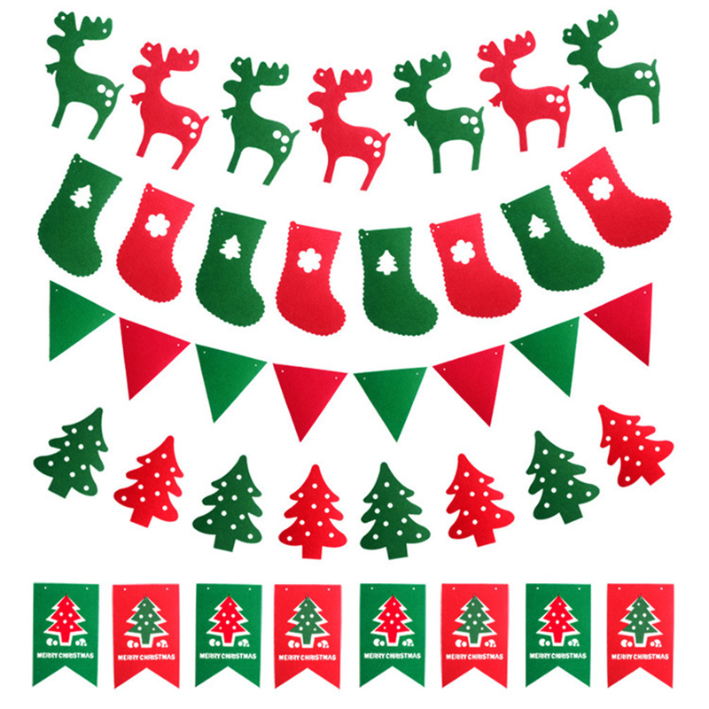 

3m DIY Non-woven Fabric Xmas Flags Santa Clause Floral Bunting Banners Merry Christmas Decoration Home Shop Market Room Decor