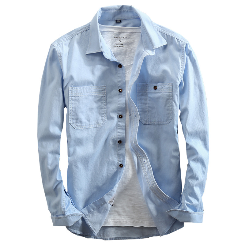 

Jeans Shirt Men Cotton Regular Fit Long Sleeve Dress Shirts Denim Casual Clothes For Men, Gray