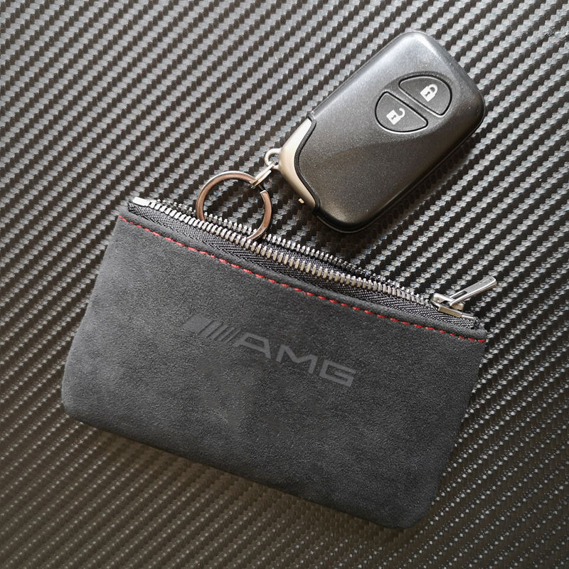 

Matte Leather Key Bag Wallet Key Case Cover Holder with Keychains for Mercedes Benz AMG, Black