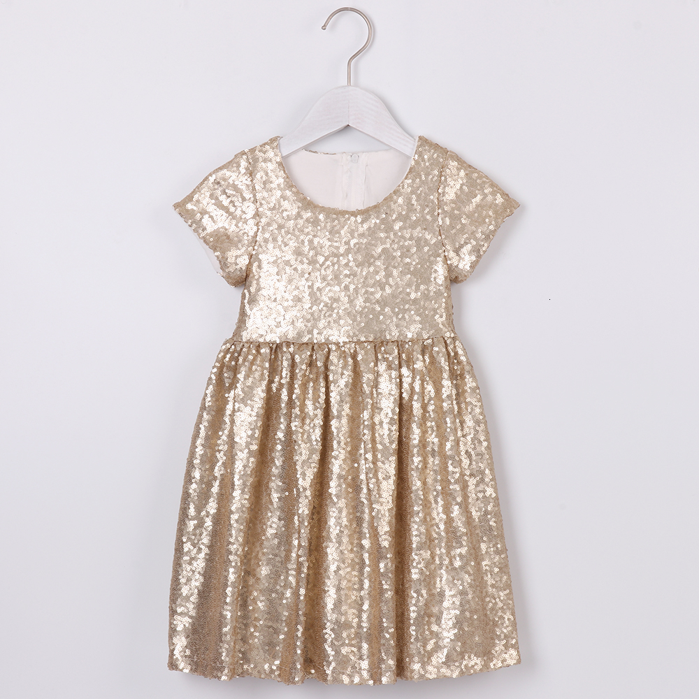 2020 Toddler Girls Glitter Dress Kids Sequin Sparkle Solid Pink Silver ...