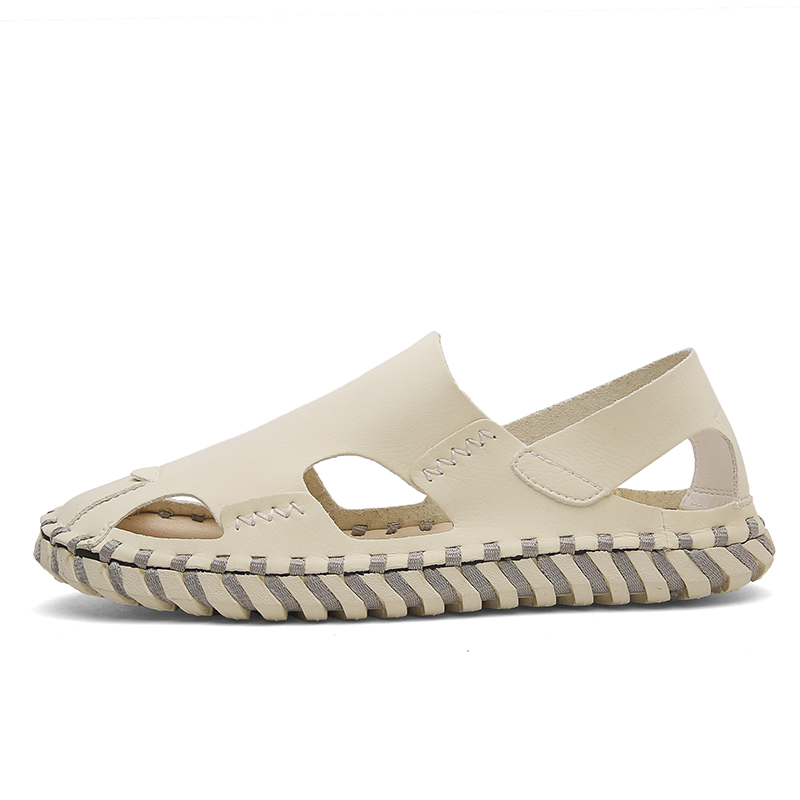 

big heren safety cuero sandalia mens rubber para cuire leather fashion sandale piel mens transpirables verano summer cuir homme, Black