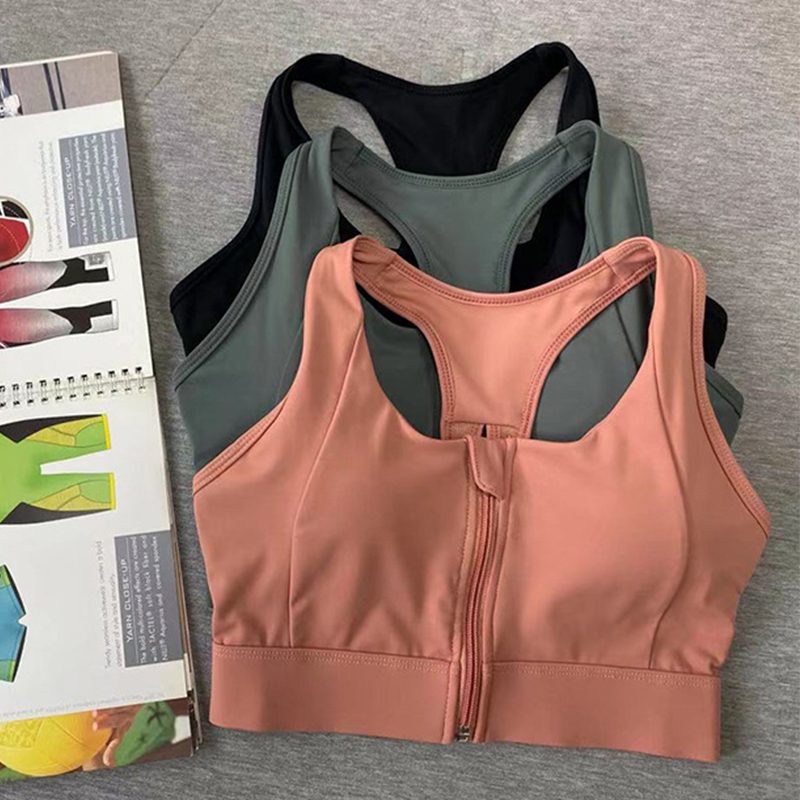 

XUEJUN 1 Pc New Style Front Zipper Beauty Back Sports Bra Yoga Underwear Female Vest Shockproof Gathering Sports Women Full Cup, Black