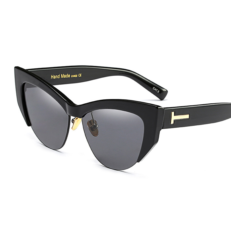 

luxury-Cool sunglasses for women high quality side shields frame wild half box cat eye sunglasses eye glasses Wear comfortable good vision
