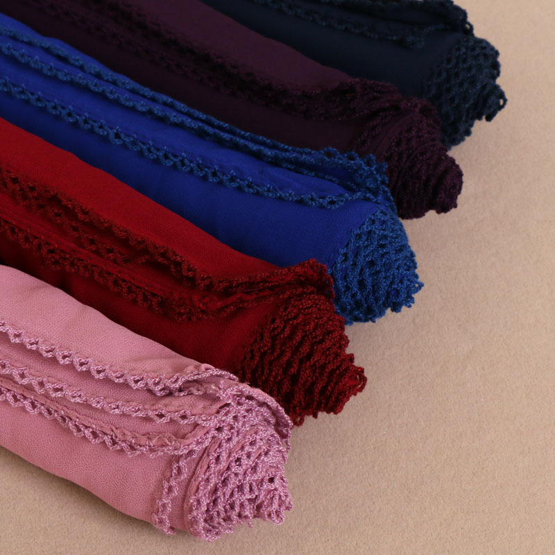 

Islamic solid color high quality Ivory bubble Chiffon headband with thick bubbles on the teeth and national Chiffon Headband