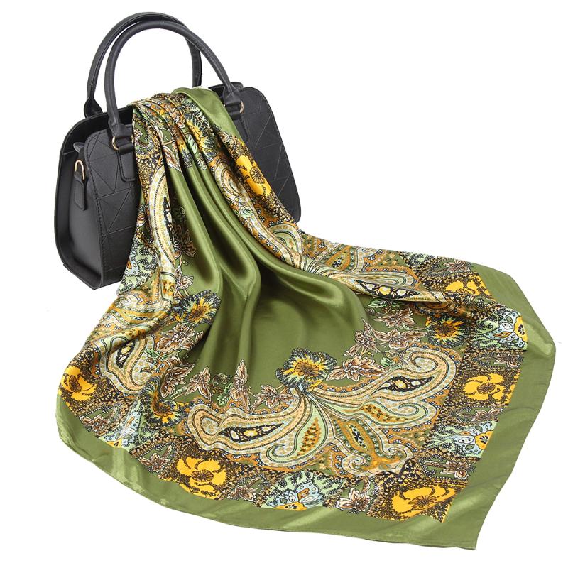 

Head/Hair Scarf Women Print Silk Satin Hijab Scarfs 90cm*90cm Square Paisley Shawls Neckerchief Headband Scarves Handkerchief