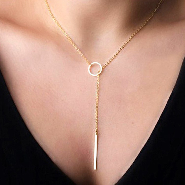 

Romantic Women Accessories Hot Fashion Plated Metal Chain Bar Circle Lariat Necklace Long Strip Pendant Necklaces Jewelry
