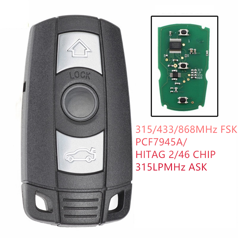 

3 Buttons remote Key 433MHz 315MHz 315LP MHz 868MHZ for BM W 3 5 Series X1 X6 Z4 E60 E70 E71 E91 E92 CAS3 With ID7945/7953 Chip