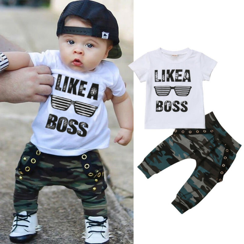 

0-3Y Newborn Infant Toddler Baby Boy Clothes Set Kids Boys Cute Short Sleeve T-Shirt Top+Pants Outfits Clothing Set, As pic