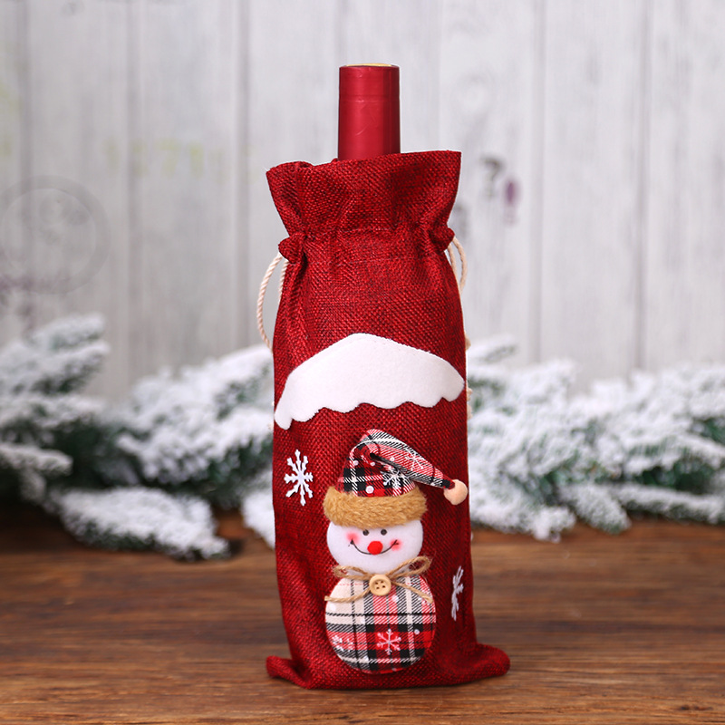 

LF Sxsounai Christmas Decorations Burlap Santa Snowman Elk Doll Wine Bottle Set Wine Bag Festival Hotel New Year Decoration