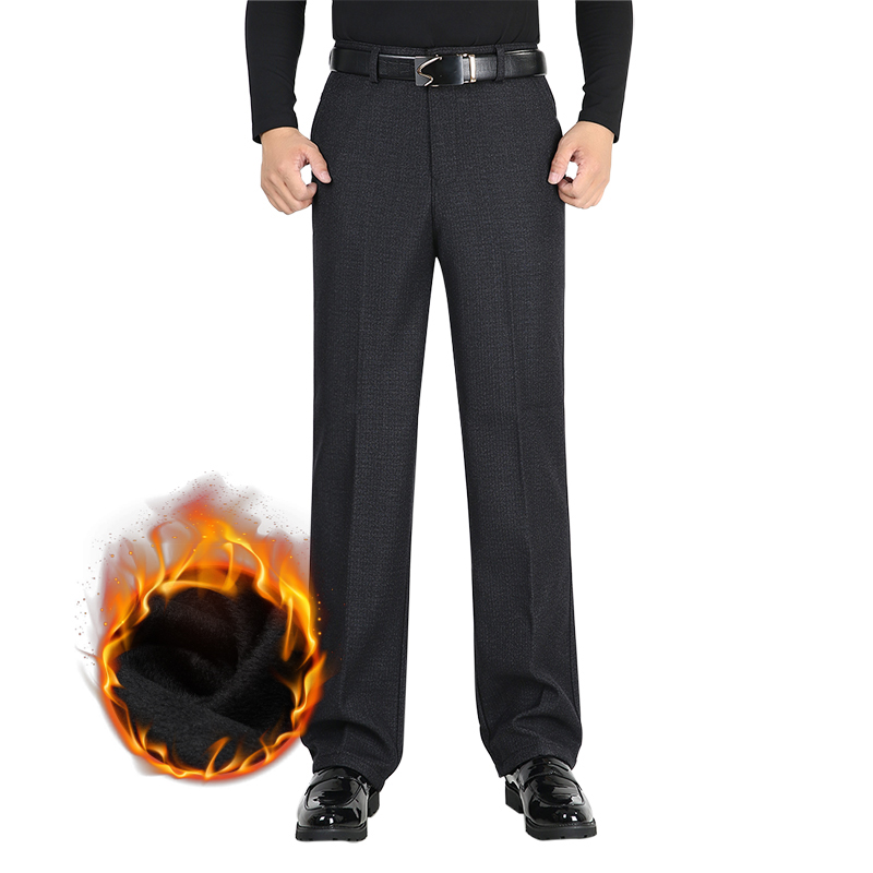 

Men's Winter Warm Fleece Slim Business Pants Plus Size Classic Formal Trousers Fashion Brand Casual Straight Suit Pants 3XMR33, Blue pants 003