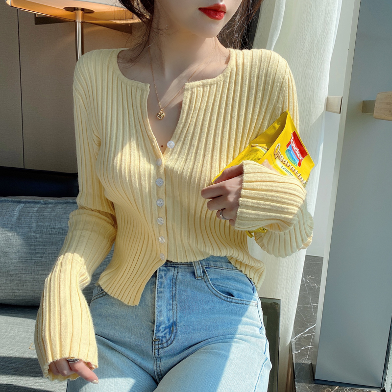 

Green Cardigan Women Button Up Crop Top Knitted Cardigan Long Sleeve Short Top Spring 2020 Mujer ZZ-59 Pph543, Black