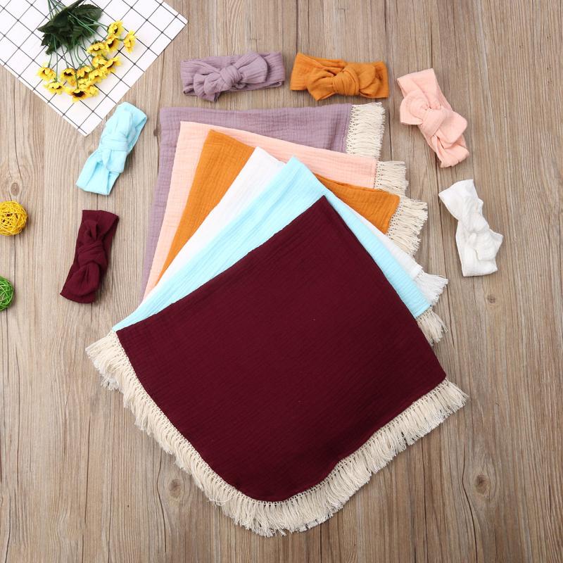 

New Newborn Baby Tassels Swaddle Wrap Swaddling Sleeping Bag Blanket Headband Set Photoprop, White
