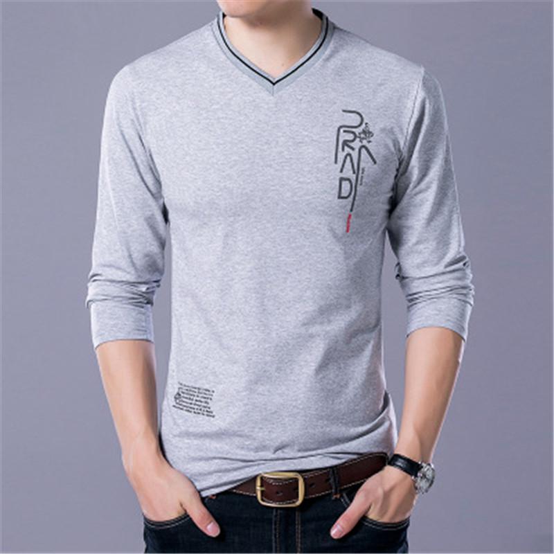 

Designer Casual Long Sleeve T Shirt Men V Neck Casual Youth Fashion Trend Letter Printing Mens Slim Fit Tshirt Tee Homme, 6615 white