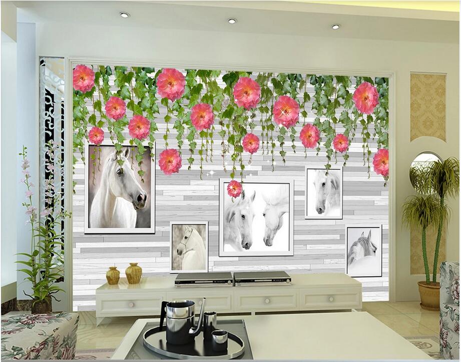 

Custom wall stickes photo Huateng white horse photo wall living room room background wall home decor murals wallpaper for walls 3 d, Non-woven wallpaper