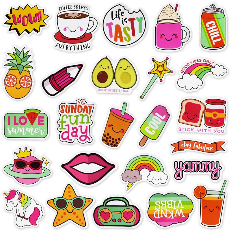 

50pcs Waterproof Car Sticker Ins Cute Literary DIY Decal Stickers for Motorcycle Trolley Case Skateboard Tablet Laptop, Mixed