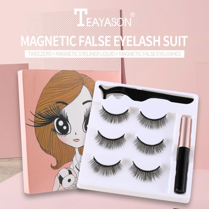 

3D Mink Magnetic False Eyelash Set Eyeliner Liquid Extension Magnet Natural Handmade Curly Thick Long Makeup Eyelashes TSLM1