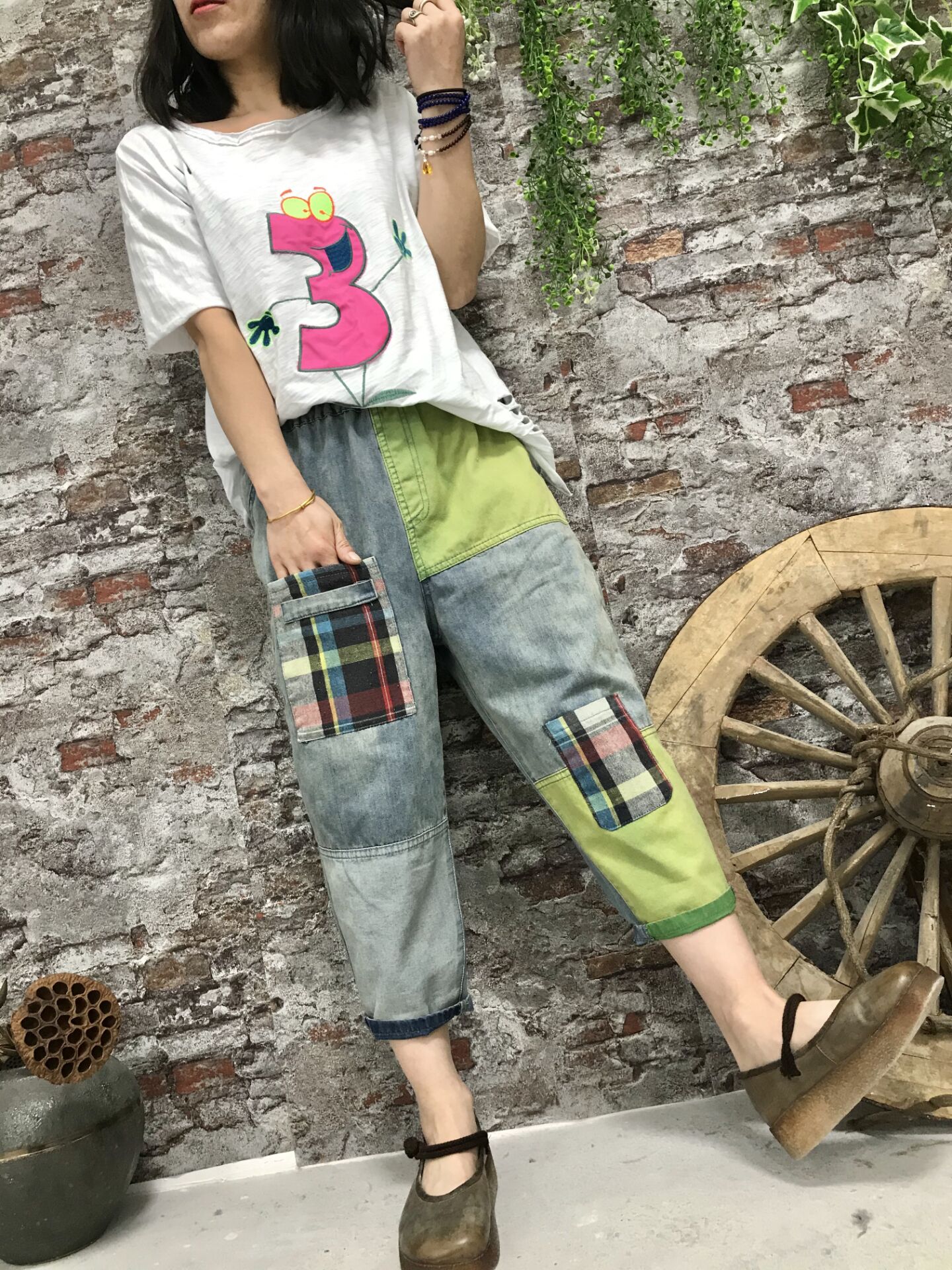 

Lake Blue Silk Cotton Thin Section Day 7 Minutes Of Pants Female Elastic Waist Belt Bk4654