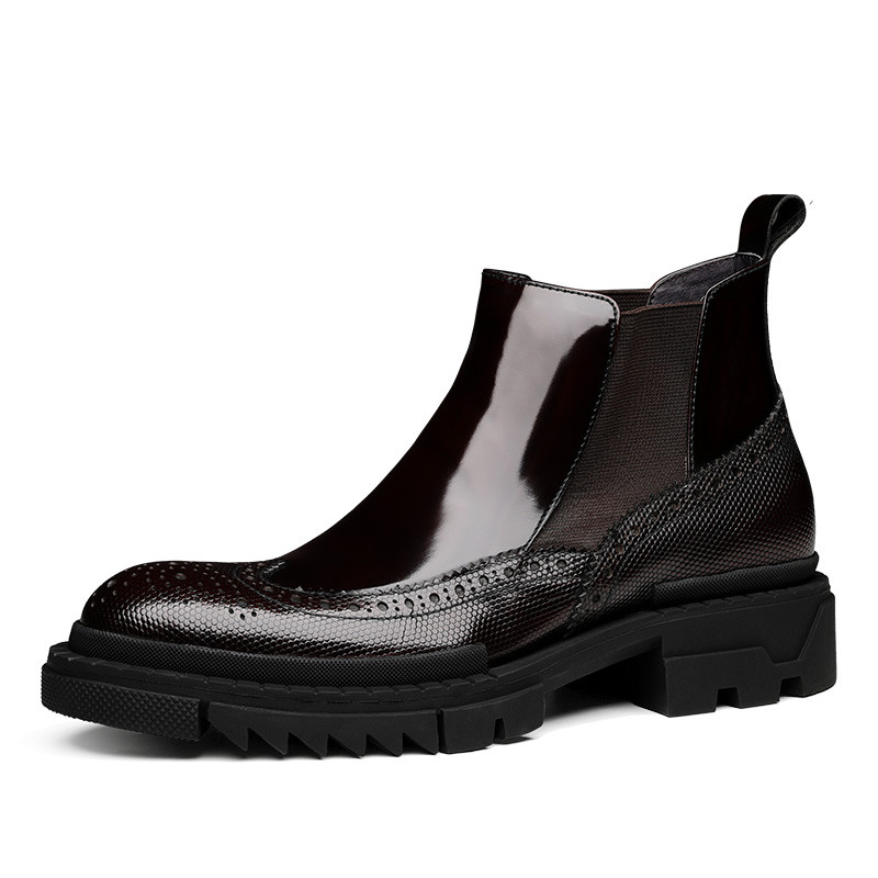 

Fashion Black / Wine Red Round Toe Platform Shoes Mens Boots Genuine Leather Boots Male Ankle Boots