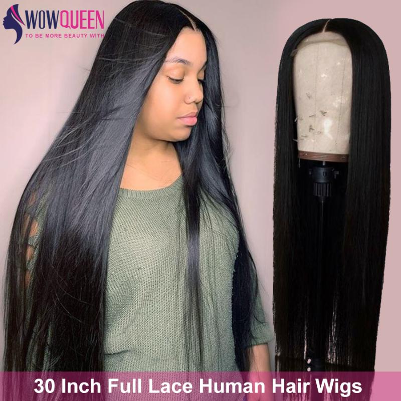

34 Inch Full Lace Human Wigs Brazilian Straight Lace Front Wigs WOWQUEEN Remy 30 Inch Wig Straight Front Human Hair, As pic