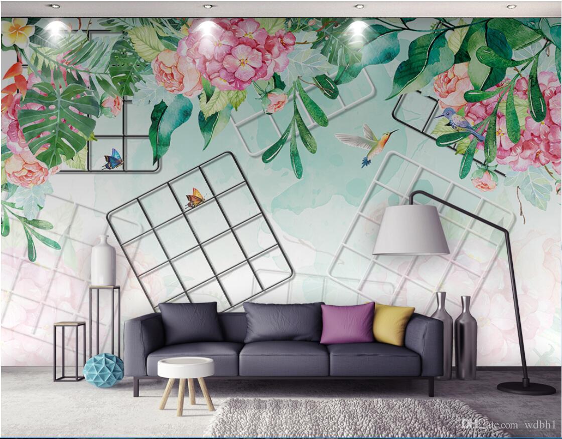 

3d room wallpaper cloth custom photo Nordic minimalistic grid flowers and flowers wallpaper for walls 3 d print fabric wall covering, Picture shows