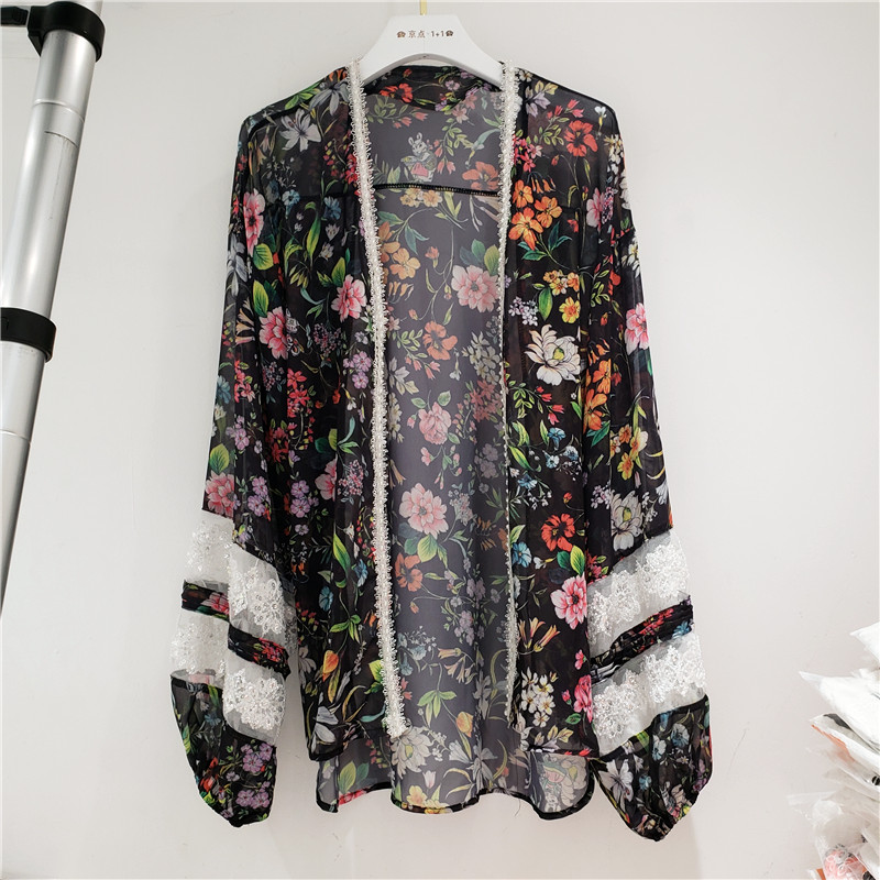 

European Station 2020 Summer New European Goods Female Korean Version of Loose Small Floral Lantern Sleeve Sunscreen Jacket, Mixed