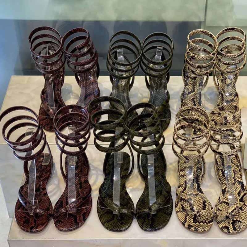 

2020 new fashion designer style sexy women's shoes fashion flat bottom python pattern ladies leather sandals luxury spiral calfskin summer f, Red
