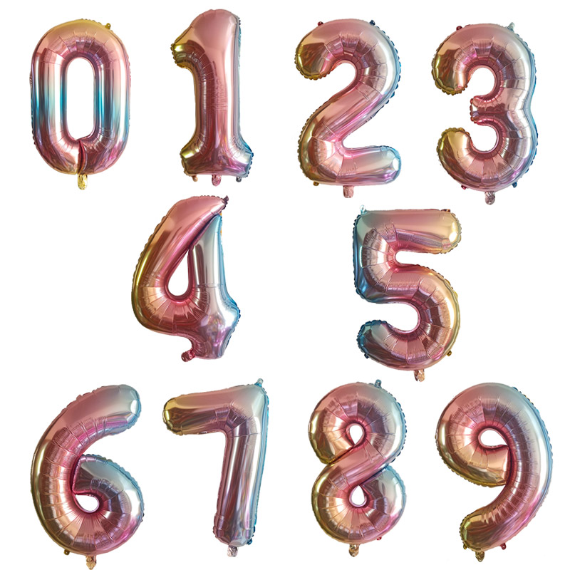 

16 inch Number Foil Ballon Rainbow Rose Gold Silver Figures Number Balloons Birthday Party Decoration Wedding Balloon