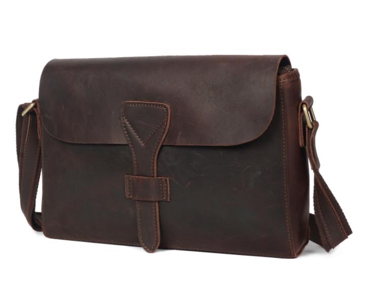 

Designer-Men's Single Shoulder Bag, Retro Slant Bag, Personality Trend, Men's Genuine Leather Bag, Dark brown