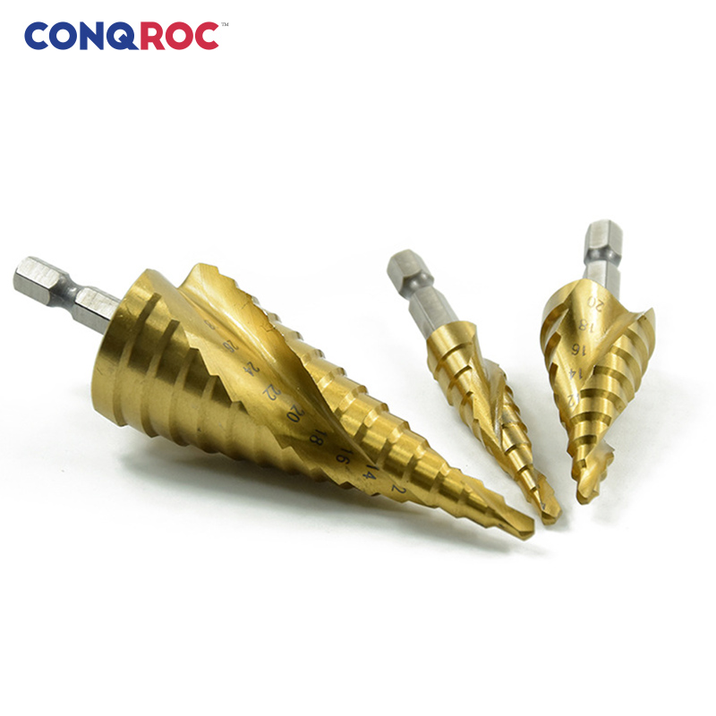 

3 Pieces 4-12mm 4-20mm 4-32mm Step Drill Bits Set Hex Shank HSS4241 Titanium Coating Pagoda Drill Bits Kit